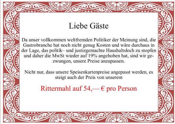 Rittermahl Preiserhöhung für '24